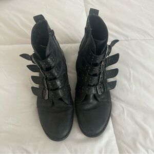 Steve Madden Boots Womens 7.5M Pursue Studded Zip Buckle Strap Moto Black